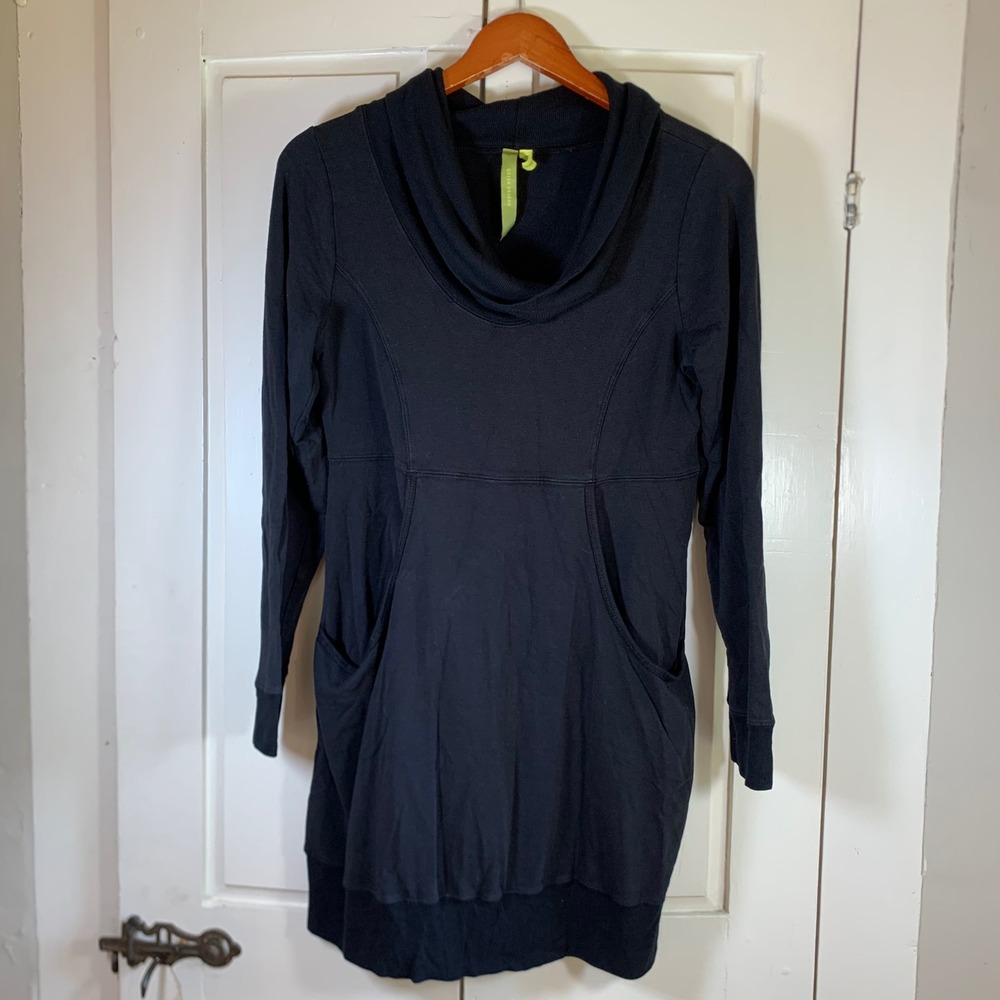 Green Dragon Black Cowl Neck Long Sleeve Tunic Dress‎ with Pockets Large